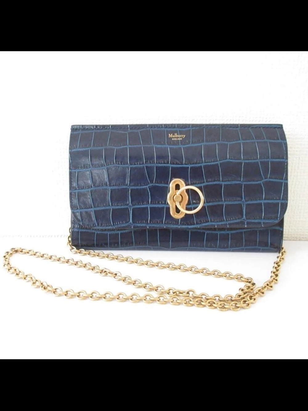 Mulberry Navy Croc-Embossed Leather Chain Crossbody